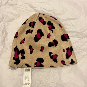 Camel/Fuchsia/hot pink/black knit beanie hat by Chico’s -NWT